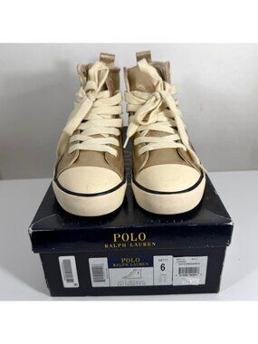 Polo Ralph Lauren Gold Metallic Sag Harbour Hi-Top Sneakers Junior Size 6 98711